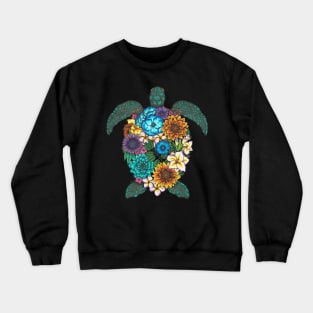 Floral Turtle Black Background Crewneck Sweatshirt